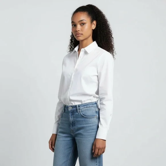 Ann Taylor Perfect Shirt Sz 12 White Long Sleeve Front Buttoned - Picture 2 of 11